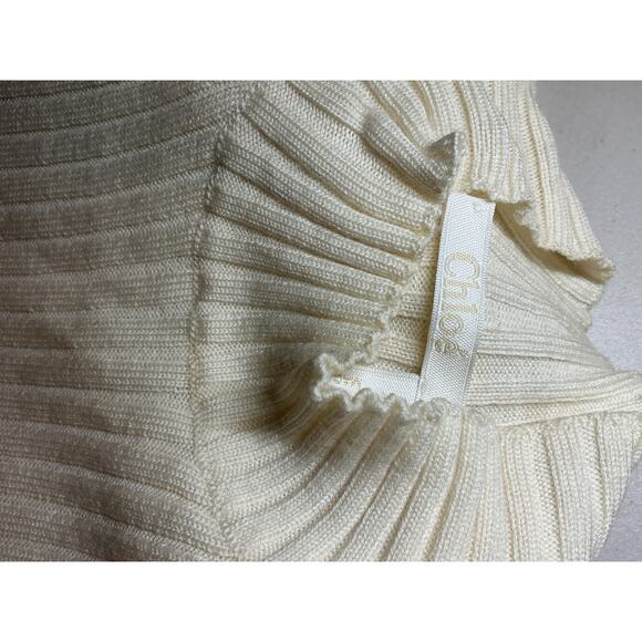 Chlo� Ribbed White Wool And Cashmere-Blend Turtleneck Sweater Size L - Picture 3 of 3